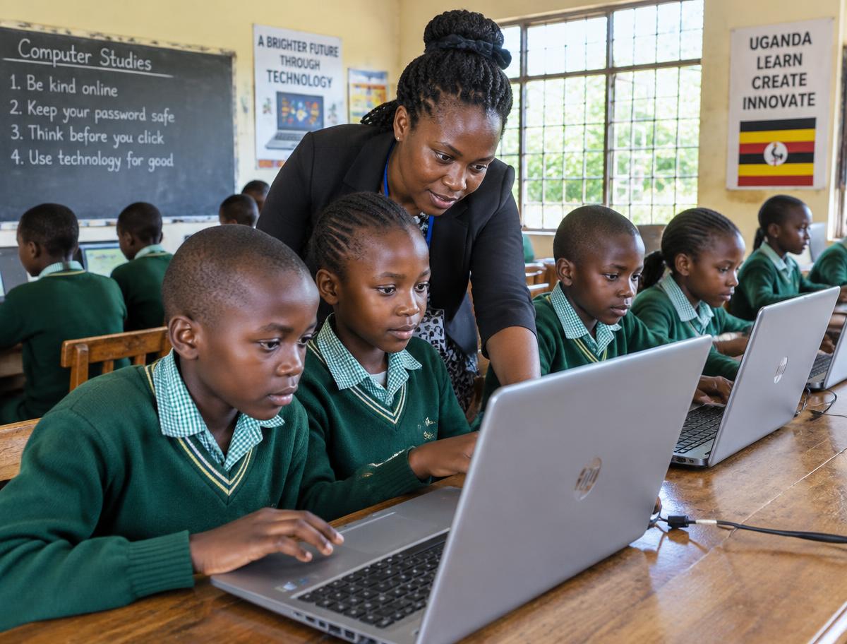 Learners using laptops with their Shepherd